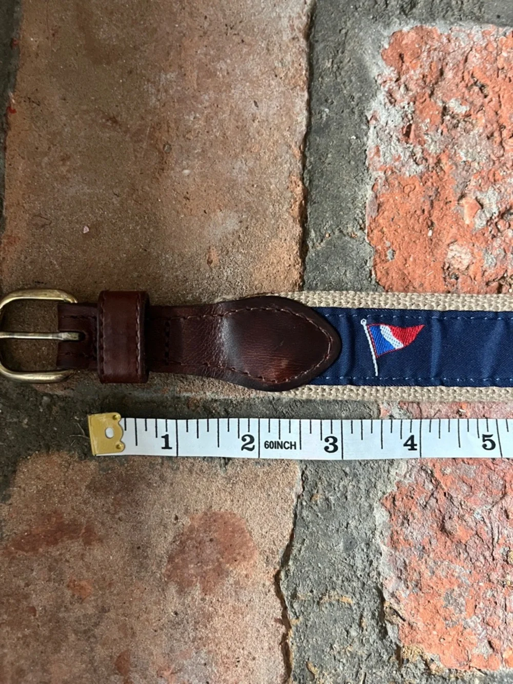 Nautical Flag Canvas Belt Leather Trim Preppy Sailing Adjustable 28–32